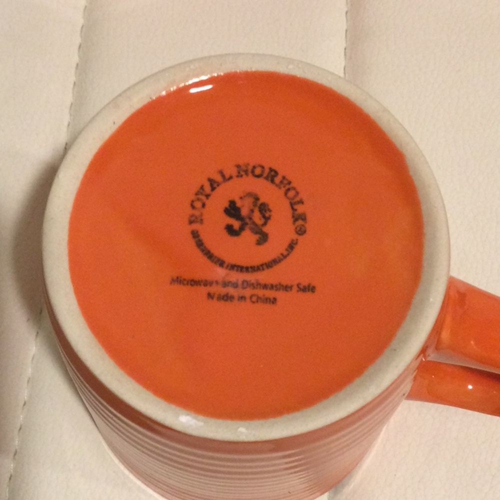 (2) NWT Orange Ceramic Royal Norfolk Mugs Set - Picture 8 of 8